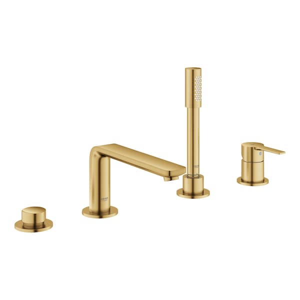 4-Hole Single-Handle Deck Mount Roman Tub Faucet With 1.75 Gpm Hand Shower, Gold